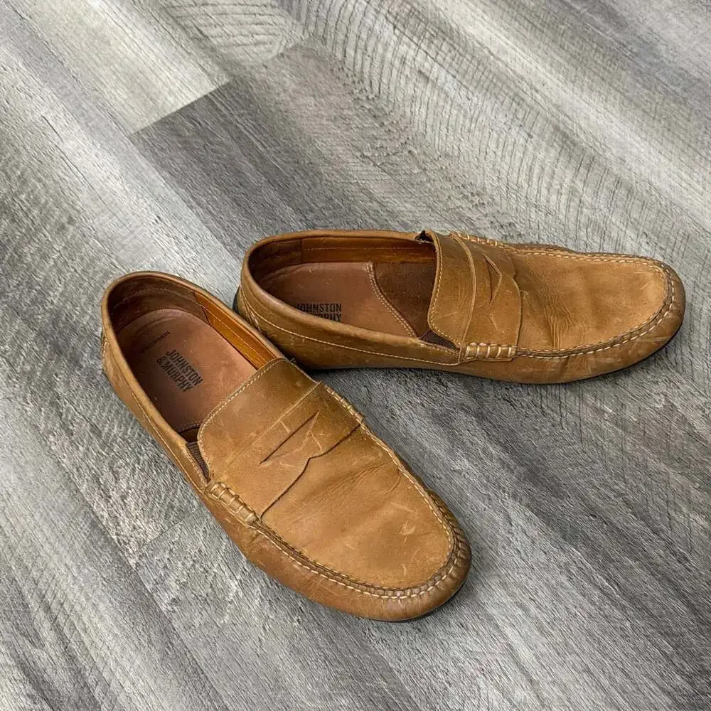 Johnston & Murphy Men's Sheepskin Leather Penny Driver Loafers in Tan